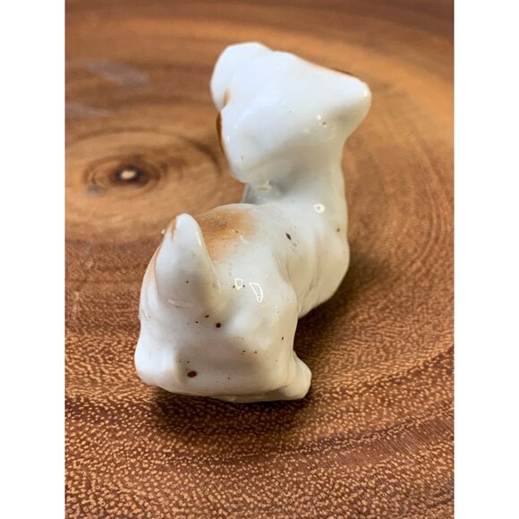Vintage Miniature Porcelain Dog Figurine Handcrafted with Brown & White Glaze - Picture 4 of 8